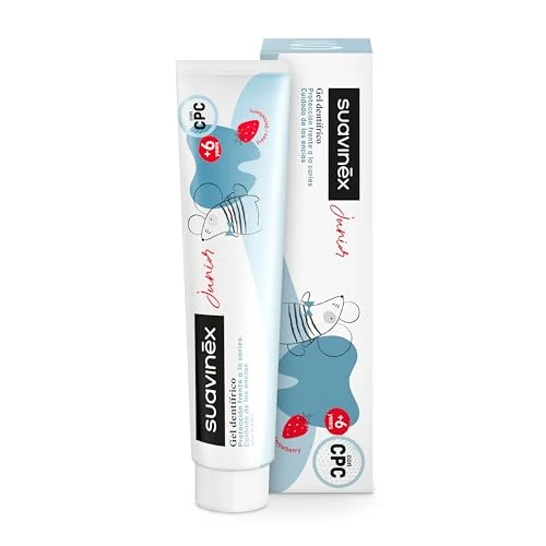 Suavinex, Zahnpasta für Kinder und Mädchen, glutenfrei, beugt Karies vor und pflegt das Zahnfleisch, mit CPC, Fluor, Xylitol und Meerwasser, schmelzsicher, ab 6 Jahren, 75 ml