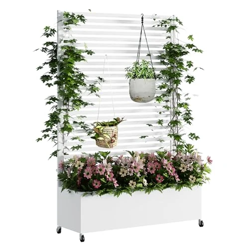 Zeitlich begrenztes Angebot: Pflanzkasten aus Metall für den Außenbereich mit Spalier, Hochbeet aus Metall mit Rad, freistehender Sichtschutz-Pflanzkasten für Blumen, Gemüse im Garten, auf der Terrasse, auf dem Balkon von 181.60 € auf 181.60 € (0.00% Raba