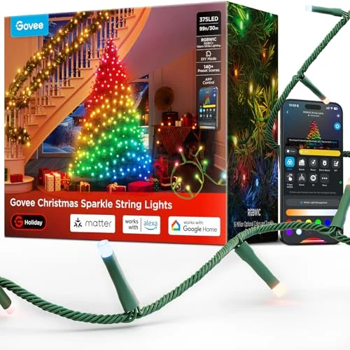 Oferta limitada: Govee Christmas Sparkle String Lights, Decoraciones Navideñas para Interiores, Luces RGBWIC de 30M con 375 LEDs, Más de 140 Modos de Escena, Control Inteligente por Aplicación con Alexa de 169.99 EUR a 169.99 EUR (ahorro 0%)