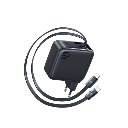 Baseus Enercore USB C Charger 67W with 2 Retractable Cables, GaN Compact Power Supply, Fast Charger Compatible with MacBook Pro/Air, HP, Dell, iPad Pro, iPhone 16/15/14, Galaxy S25