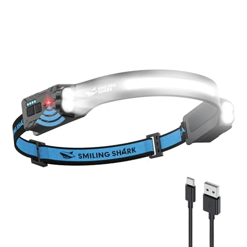 Limited-time offer: Smiling Shark TD-0123-S Headlamp, 2400mAh Ultra-Bright Head Lamp Flashlight Rechargeable with Hands-Free Motion Sensor, Multi-Mode LED Head Lamp with 270°Rotated for Outdoor, Camping, Hiking, Running from 26.99 £ to 26.99 £ (save 0.00%