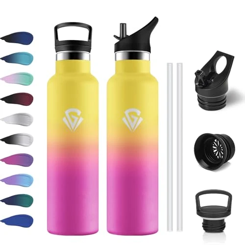 Thermosfles, 750 ml, drinkfles met rietje, BPA-vrij, lekvrij, dubbelwandig, eenvoudige reiniging, lekvrij, voor sportschool, sport, fiets, camping