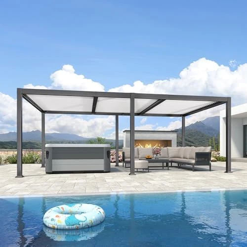 PURPLE LEAF Pergola Bioclimatique 6,35 x 3,5 m Pergola de jardin Lames Orientables Tonnelle Pergola Aluminium Poteaux Blancs Patio Terrasse Extérieur Style Contemporain, Gris Blanc intense