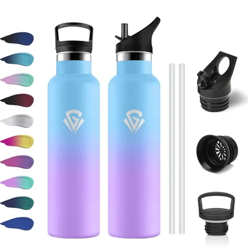 Butelka termiczna 750 ml, butelka ze słomką, bez BPA, szczelna butelka termiczna, podwójna ścianka, łatwa do czyszczenia, szczelna, termos na siłownię, sport, rower, kemping
