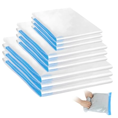 Cozary Pack of 9 Vacuum Bags for Clothes, Travel, Compression Bags for Rolling, in 3 Sizes (35 x 50/40 x 60/50 x 70 cm each), Roll Compression Bags without Pump, for Suitcase, Backpack