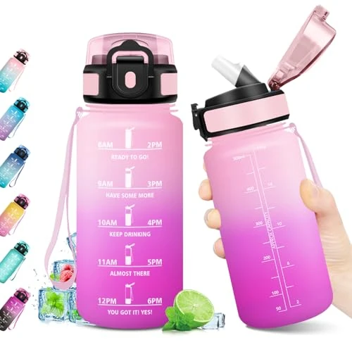 Zeitlich begrenztes Angebot: Trinkflasche 500ml, Sport Wasserflasche mit Strohhalm, BPA-frei, Trinkflasche mit Zeitmarkierung, Auslaufsicher, Sportflasche für Gym, Fahrrad, Büro, Outdoor, Erwachsene, Schule, Yoga, Sport von 11.82 € auf 11.11 € (6% Rabatt)