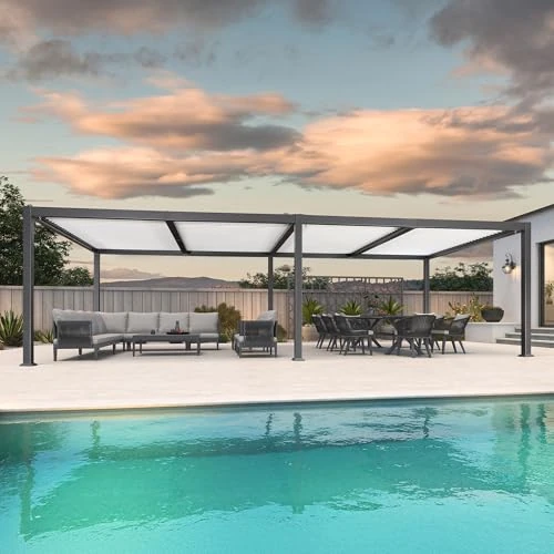 Offerta a tempo: PURPLE LEAF Pergola Bioclimatica 8,5 x 3,5 m Pergolato da Giardino Lame Orientabili Gazebo Pergola Alluminio Pali Bianchiper Patio Terrazza Esterno Style Contemporain, Grigio-Bianco intenso - 0.00% da 4898.00 € a 4898.00 €
