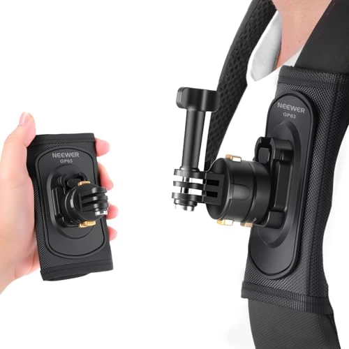 Offerta a tempo: NEEWER Supporto per Tracolla Zaino Cinghia Toracica Compatibile con GoPro DJI Insta360 Action Cam, Clip Fotocamera da Zaino a 360°, Sgancio Rapido e Interruttore a Levetta per Foto/Videografia, GP63 - 8% da 22.99 € a 21.05 €