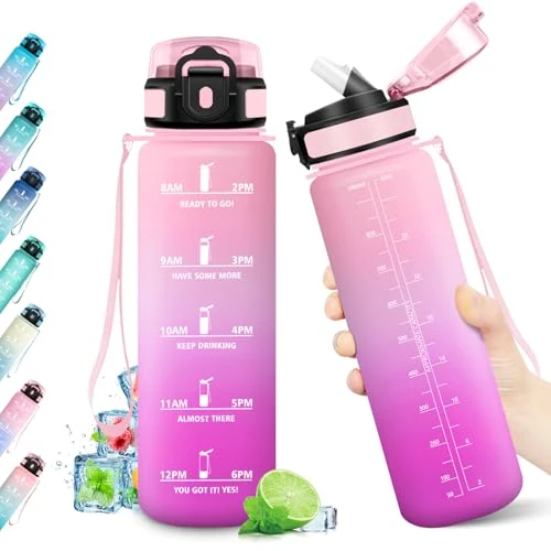 Offerta a tempo: Borraccia 1L, Bottiglia con Indicatore del Tempo Motivazionale, Bottiglia con Cannuccia, Riutilizzabile, senza BPA, A Prova di Perdite, per Fitness, Scuola, Ufficio, Ciclismo, Alpinismo, Yoga - 0.00% da 15.04 € a 15.04 €
