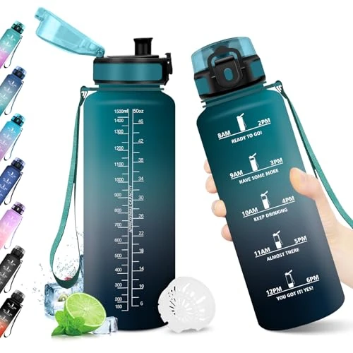 Limited-time offer: KollyKolla 1.5L Reusable Water Bottle Filter Bottle with Motivational Time Indicator BPA-Free Leak Proof for Adults Kids School Office from 18.46 £ to 16.45 £ (save 10.89%)