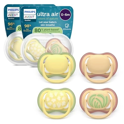Offerta a tempo: Philips Avent Ultra Start Ciuccio - Design ortodontico, per neonati 0-6 mesi, tettarella simmetrica in morbido silicone, senza BPA, 2 custodie per la sterilizzazione, confezione da 4, SCF087/21 - 35% da 19.99 € a 12.99 €