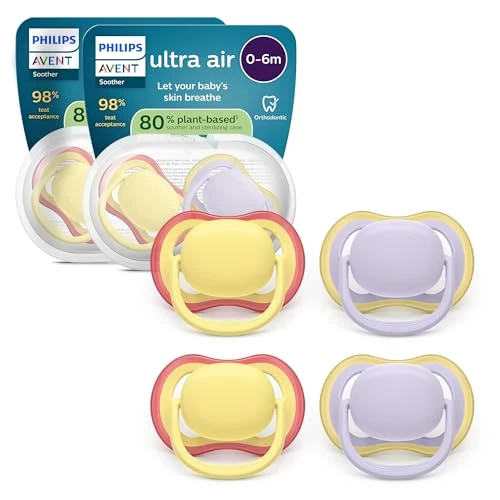 Offerta a tempo: Philips Avent Ultra Start Ciuccio - Design ortodontico, per neonati 0-6 mesi, tettarella simmetrica in morbido silicone, senza BPA, 2 custodie per la sterilizzazione, confezione da 4, SCF087/20 - 40% da 19.99 € a 11.99 €