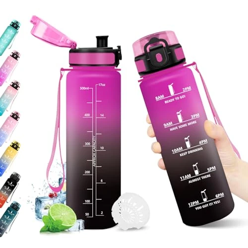 Oferta limitada: KollyKolla Botella Agua Deportiva 500ml, Garrafa Agua sin BPA, Botella con Marca de Tiempo con Filtro, Motivacional, Reutilizable, Cantimplora para Escuela, Oficina, Sport, Yoga, Gimnasio de 14.99 € a 14.99 € (ahorro 0.00%)