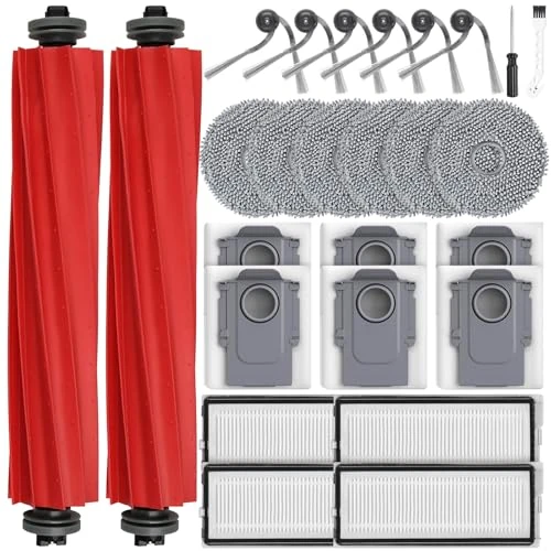 Pack of 26 accessories for Roborock QV 35A/QV 35S / QR598 / QR798 robot vacuum cleaner, 2 main brushes, 6 dust bags, 6 mop pads, 4 HEPA filters, 6 side brushes, 1 cleaning brush, 1 screwdriver