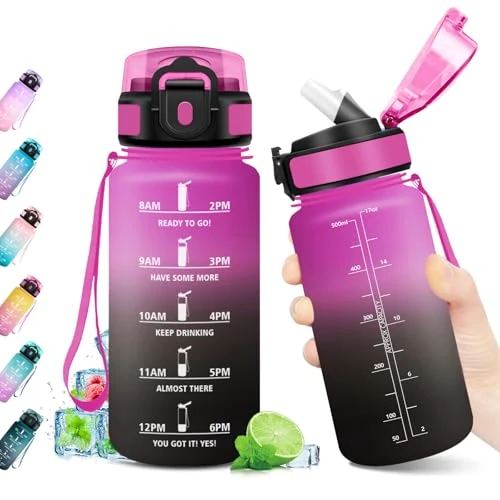 Offerta a tempo: Borraccia 500ml, Bottiglia con Indicatore del Tempo Motivazionale, Bottiglia con Cannuccia, Riutilizzabile, Borraccia senza BPA, A Prova di Perdite, per Bambini, Scuola, Ufficio, Gym, Picnic - 35% da 14.99 € a 9.76 €