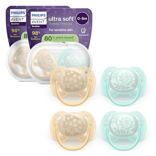 Philips Avent ultra soft Schnuller – kiefergerecht geformtes Design, für Babys von 0–6 Monaten, flexibles Saugerschild, symmetrischer Silikonsauger, BPA-frei, 4er-Pack, SCF091/49