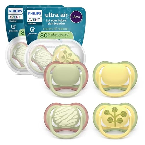 Oferta limitowana: Philips Avent Ultra Air Smoczki — ortodontyczny smoczek dla dzieci w wieku ponad 18 miesięcy, symetryczna miękka silikonowa końcówka, bez BPA, z 2 etui do sterylizacji, 4 sztuki, SCF349/55 z 50.96 zł na 50.96 zł (oszczędź 0.00%)