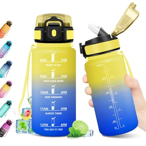 Offerta a tempo: Borraccia 500ml, Bottiglia con Marcatori Temporali, Borraccia con Cannuccia, Bottiglia Acqua Riutilizzabile, Borraccia senza BPA, A Prova di Perdite, Borraccia per Bambini, Scuola, Ufficio, Sport - 36% da 14.99 € a 9.60 €