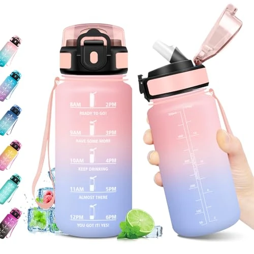 Oferta limitada: KollyKolla Botella de Agua 500ml, Cantimplora con Marca de Tiempo, con Pajita, Reutilizable, sin BPA, Botella Motivacional, Garrafa Agua para Deporte, Oficina, Escuela, Bicicleta, Running de 9.29 € a 9.29 € (ahorro 0.00%)
