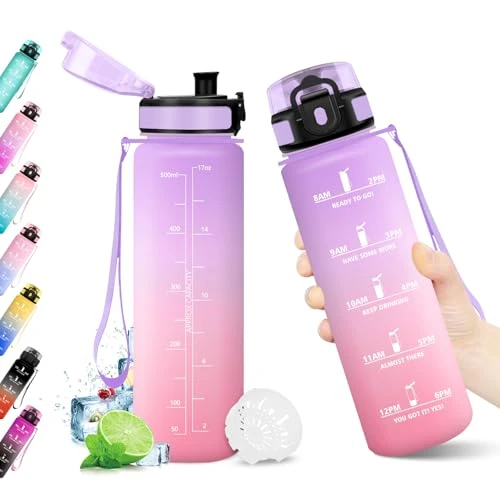 Limited-time offer: KollyKolla 500ml Motivation Water Bottle Leakproof Bottle with BPA-Free Filter Sports Bottle with Time Marker Reusable for Children School Sports Office Yoga Camping from 15.53 GBP to 15.53 GBP (save 0%)