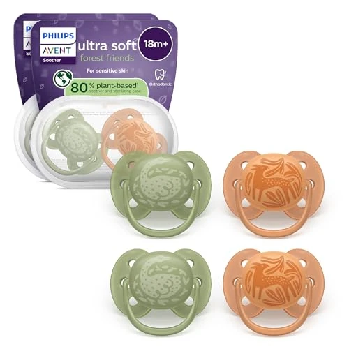 Limited-time offer: Philips Avent Ultra Soft Soothers - Orthodontic Design, for Babies 18 Months+, Flexible Shield, Extra-Firm Silicone Symmetrical Teat, BPA-Free, with 2 Sterilizing Cases, 4 Pack, SCF093/07 from 15.99 £ to 12.29 £ (save 23%)