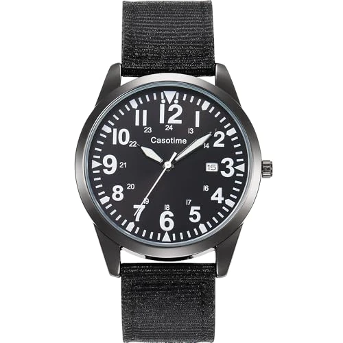 Beperkte aanbieding: Casotime Tactisch militair horloge voor mannen - Veldgetest analoog kwarts met lichtgevende wijzerplaat, 30M waterbestendig nylon band & secondewijzer | Unisex Army Sport Polshorloge, Zwart, riem van 19.99 EUR naar 19.99 EUR (besparing 0%)