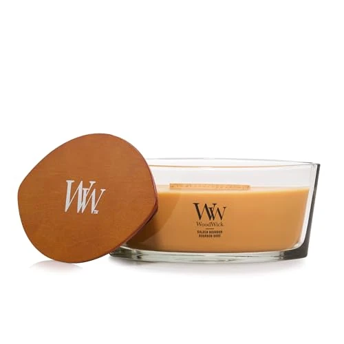 Offerta a tempo: Candela profumata WoodWick con stoppino scoppiettante | Candela Golden Bourbon ellittica | Candele a lunga combustione: Fino a 50 ore di combustione | Regali perfetti per le donne - 25% da 39.90 € a 29.89 €
