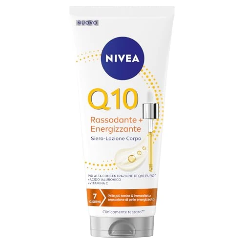Offerta a tempo: NIVEA Q10 Rassodante + Energizzante Siero-Lozione Corpo 200 ml, Lozione idratante e rassodante corpo con Coenzima Q10 Puro, Acido Ialuronico e Vitamina C per una cura del corpo tonificante - 50% da 11.69 € a 5.84 €
