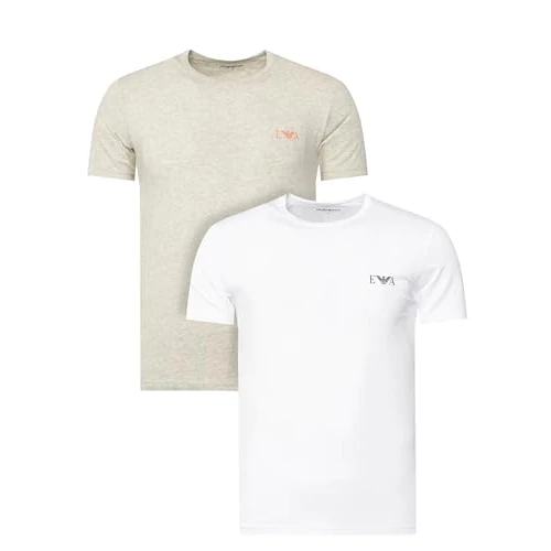 Offerta a tempo: EMPORIO ARMANI T-Shirt Girocollo da Uomo con monogramma audace, Confezione da 2, Bianco, S - 0.00% da 43.02 € a 43.02 €
