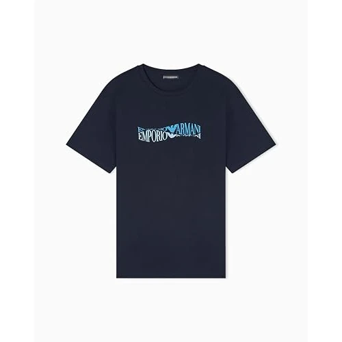 Offerta a tempo: EMPORIO ARMANI T-Shirt Girocollo da Uomo con Stampa Blu XL - 34% da 70.00 € a 46.54 €
