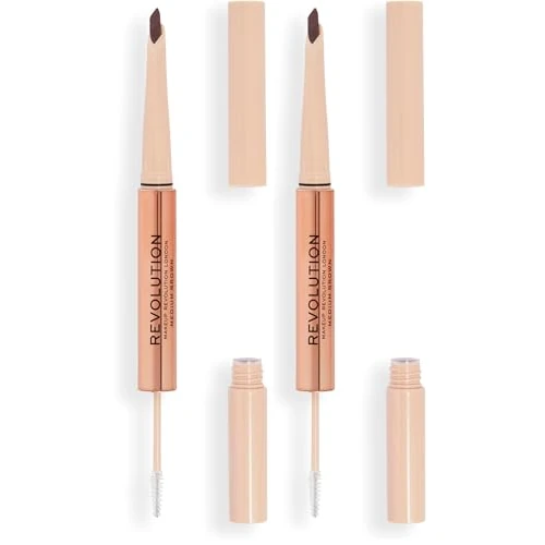 Makeup Revolution, Fluffy Brow Filter Duo, Brow Pencil & Eyebrow Gel, Available in 5 Shades, Medium Brown, 1pc (Confezione da 2)