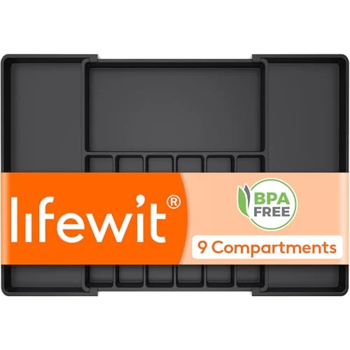 Offerta a tempo: Lifewit Portaposate da Cassetto, Organizer Cucina Espandibile, Nero | Porta Posate Regolabile in Resistente Plastica per Cucchiai e Forchette, Profondità 47cm, Estensione max 84 cm, 1 Pacchi - 15% da 43.99 € a 37.39 €