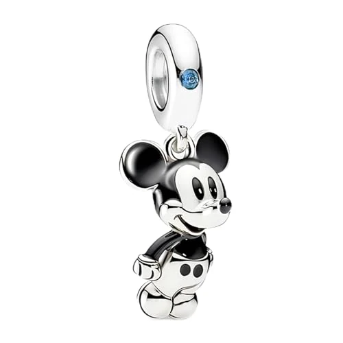 RMMY Dijes de ratón blanco y negro para pulsera, collar, Navidad, Día de la Madre, Halloween, joyería para mujer, cuentas de plata de ley 925 con circonitas.