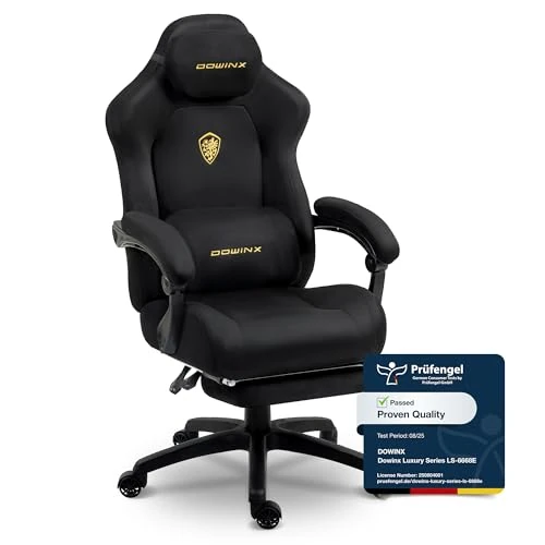 Offerta a tempo: Dowinx Sedia da gaming, ergonomica, con cuscino lombare, poggiatesta regolabile in altezza, cuscino ispessito, poggiapiedi allungabile, braccioli regolabili, velluto in microfibra - 14% da 179.99 € a 154.32 €