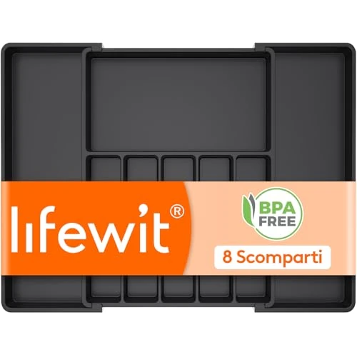 Offerta a tempo: Lifewit Portaposate da Cassetto, Organizer Cucina Espandibile, Porta Posate Regolabile in Resistente Plastica per Cucchiai e Forchette, Profondità 47cm, Estensione max 68 cm, 1 Pacchi, Nero - 19% da 34.99 € a 28.39 €