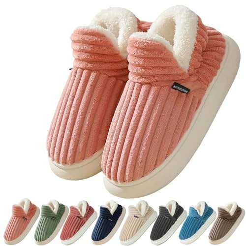 Coswind Women's Men's Winter Slippers Warm Closed Plush Slippers with Memory Foam Furry Elegant Comfortable Soft Non-Slip, pink, 4/5 UK