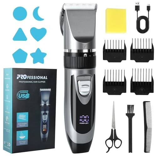 Zeitlich begrenztes Angebot: Cozary Haarschneidemaschine, Barttrimmer Herren Profi, Bartschneider Herren, USB aufladen mit LED-Anzeige, 120 min, 4 Führungskämmen, Kabelloser Haarschneider Set für Männer, oder Haustiere von 20.99 € auf 19.61 € (7% Rabatt)