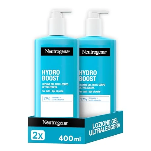 Neutrogena Hydro Boost Loción de gel ultraligera, crema corporal nutritiva 72 h para todos los tipos de piel, crema corporal con ácido hialurónico y glicerina, pack de 2 (2 x 400 ml) – Exclusivo de