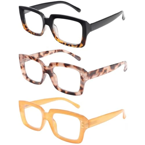 Offerta a tempo: MMOWW 3 Pacco Occhiali da Lettura Oversize Square Frame Anti Luce Blu Occhiali Donna Rettangolari（Tartaruga nera gialla,+2.0 - 35% da 11.39 € a 7.38 €