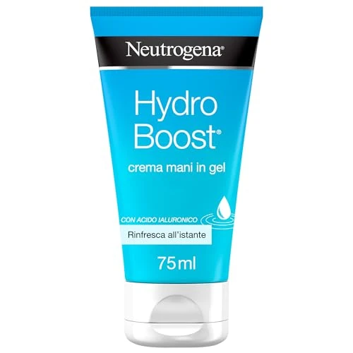 Offerta a tempo: Neutrogena Hydro Boost Crema Mani Gel, Crema mani secche e screpolate con Acido Ialuronico idratante per 24 ore, Hand cream dalla formula in gel rinfrescante e ultra-leggera, 75 ml - 65% da 7.49 € a 2.61 €