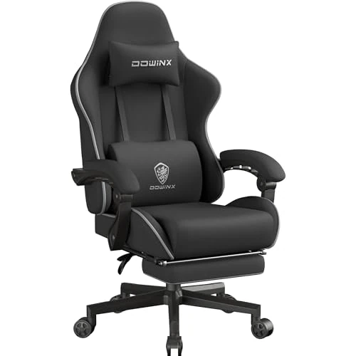 Tijdelijke aanbieding: Dowinx Gaming stoeltas, lentekussen, ademende bureaustoel van hoogwaardige stof, ergonomische pc-stoel met hoofdsteun, draaibare bureaustoel met voetensteun (zwart) van 209.99 € naar 129.99 € (38.1% korting)