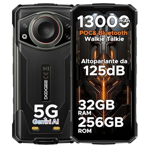 DOOGEE Fire 7 Ultra 5G Outdoor Handy ohne Vertrag, 32GB RAM/256GB ROM(2TB) 125dB Lautsprecher, POC & BT Walkie Talkie, 13000mAh Großer Akku Handy, 64+16MP Outdoor Smartphone, Gemini AI/NFC/OTG/GPS/SOS