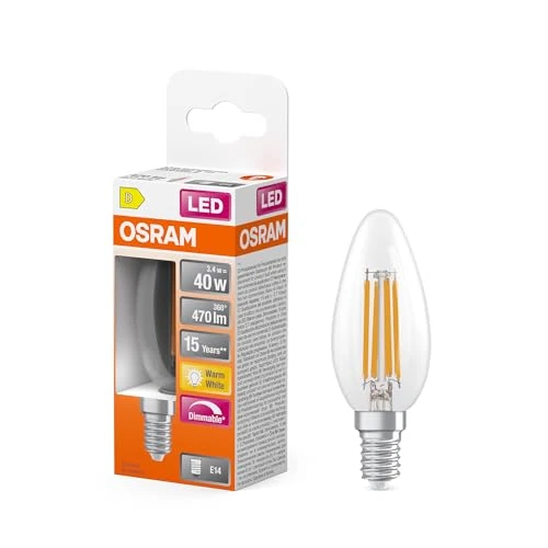 OSRAM LED lamp Superstar B40 kaarsvorm filament dimbaar, 2700 K warm wit, 3,4 W, E14, helder, 470 lm, 15.000 h, voor kroonluchters en wandlampen,