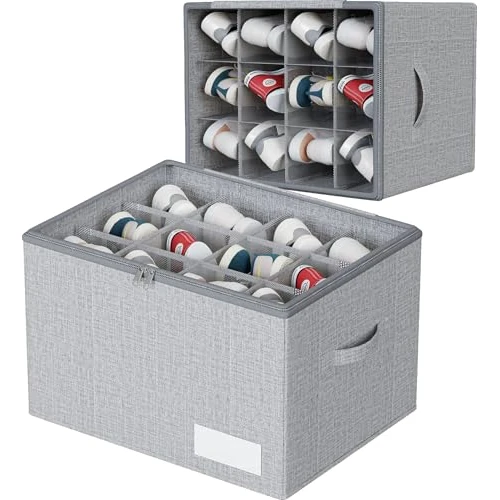 WANGIRL Scatole per Scarpe, Adatto per 12 Paia, Organizer Salvaspazio Pieghevole, Contenitori Scarpe con Coperchio Trasparente, Supporto Inferiore e Maniglie Rinforzate - Grigio