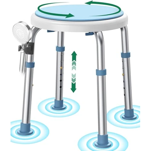 Luckfaith 360° draaibare douchestoel met verstelbare hoogte - antislip badkamerdouchekruk en lichte douchezitting voor gehandicapten, senioren en zwangere vrouwen met beperkte mobiliteit