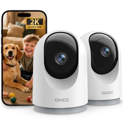 Offerta a tempo: GNCC Telecamera WiFi Interno 2K(3MP)(2-Pack), Videocamera Sorveglianza Interno, Audio Bidirezionale, Visione Notturna, Notifica Immediata e Rilevamento del Movimento, 360°, Compatibile con Alexa(2,4G) - 11% da 31.99 € a 28.49 €