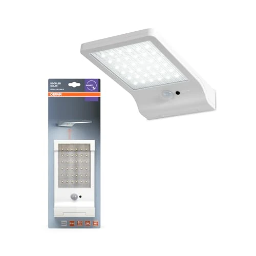 OSRAM Lámpara solar LED para puerta, blanca, IP44, con sensor de movimiento, luz blanca fría (4000 K), alimentación solar, para zonas exteriores