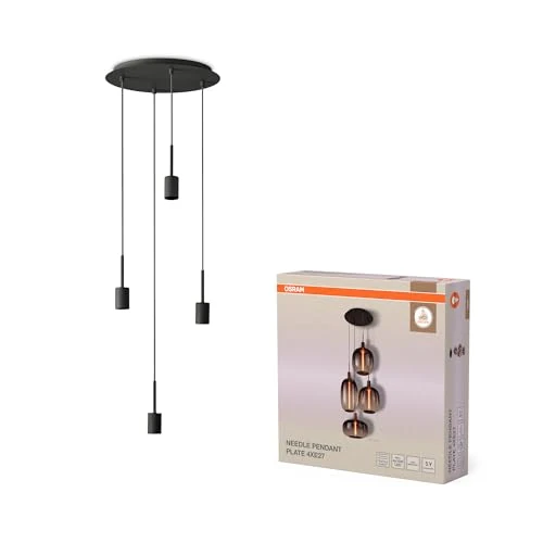 Limited-time offer: OSRAM Decor Pendant Light Needle Plate 4xE27, Dark Grey, Steel, 2m Textile Cable, Minimalist from 55.99 £ to 55.99 £ (save 0.00%)