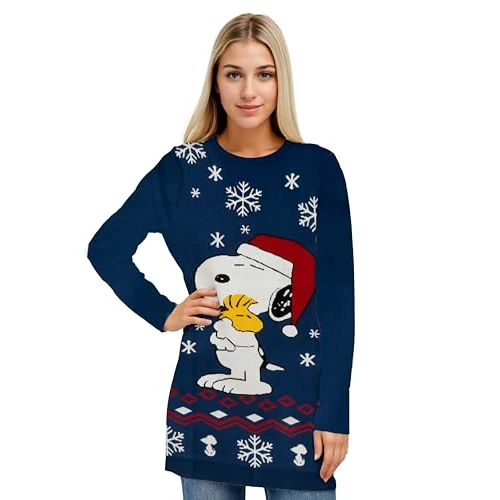 Limitiertes Angebot: United Labels The Peanuts Snoopy Strickkleid, Blau, Warm Kisses, M, Winterkleid für Damen, Langarm Kleid, Weihnachtskleid von 19.95 EUR auf 16.95 EUR (Spare 15%)