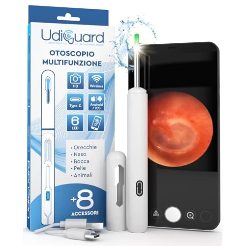 Limited offer: Ear Wax Removal Kit with Camera 1920p 3,6mm WiFi Otoscope - UdiGuard Digital Waterproof Ear Cleaner with 6 LED Lights 8 Ear Spoons for Adults Kids Animals - Compatible with iPhone iPad Android White from 21.29 EUR to 21.29 EUR (save 0%)